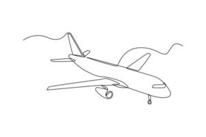 Single one line drawing airplane. Air transportation concept. Continuous line draw design graphic vector illustration.