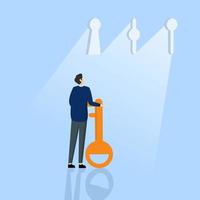 making a decision in business,making a choice, Businessman holding key in hand and deciding to choose keyhole, business decision concept vector