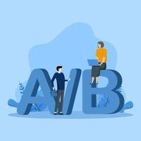 AB Testing Concept, market research to divide users to test user experience for website or app concept, entrepreneur programmers and users sitting on A and B for testing. vector