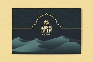 Ramadan Kareem greeting card with moon and sand dunes. Ramadan Mubarak. Background vector illustration.