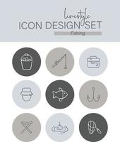 Linestyle Icon Design Set Fishing vector