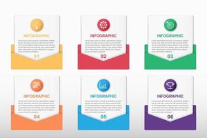 Infographic vector template with 6 round square envelope step or option and number. Business presentation, target goal report, project timeline, strategy plan, success information, flat diagram layout
