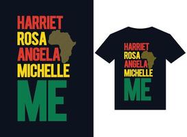 Harriet Rosa Angela Michelle Me illustrations for print-ready T-Shirts design vector