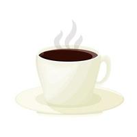 White mug of coffee. Morning drink. Black coffee. Icon in cartoon style. Isolated object. vector