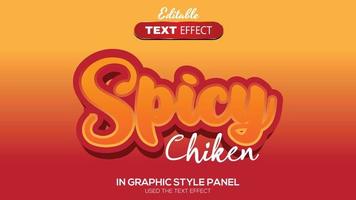 Tema de pollo picante con efecto de texto editable en 3d vector