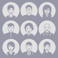 Avatar icons set. Blue in a circle. People profile silhouettes vector