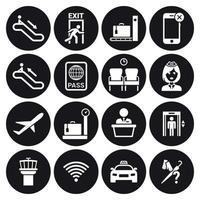 Airport icons set. White on a black background vector