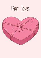 Valentine's Day greeting card with chocolates in a box. Vector illustration