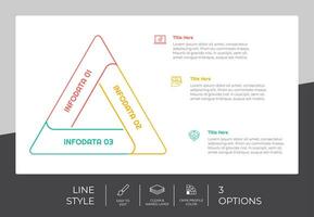 Triangle infographic vector design with 3 options and colorful style for presentation purpose.Line option infographic can be used for business and marketing