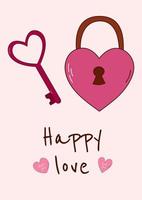 Valentine's Day greeting card with lock and key. Vector illustration