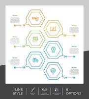 diseño de vector infográfico de flujo de trabajo con 6 pasos y diseño de línea. La infografía de pasos se puede utilizar para presentaciones, informes anuales y fines comerciales.