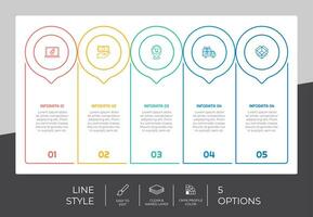 diseño de vector de infografía circular con 5 opciones y estilo colorido para fines de presentación. La infografía de opción de línea se puede utilizar para negocios y marketing