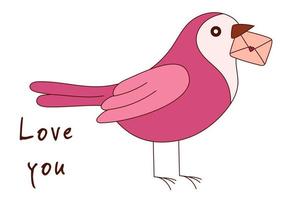 tarjeta de felicitación del día de san valentín con pájaro y corazones. ilustración vectorial vector