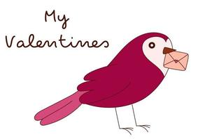 tarjeta de felicitación del día de san valentín con pájaro y corazones. ilustración vectorial vector