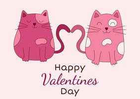 Valentine's Day greeting card with two loving cats. Vector illustration