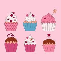 Hand drawn set of cupcakes for Valentine day. Design elements for posters, greeting cards, banners and invitations. vector