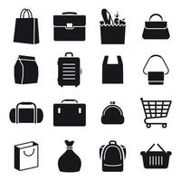 conjunto de iconos de bolsa. Negro sobre un fondo blanco vector