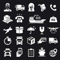 Shipping and delivery icons set.White on a black background vector