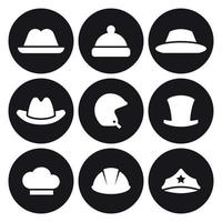 conjunto de iconos de sombreros. blanco sobre un fondo negro vector