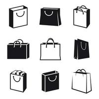 conjunto de iconos de bolsa de compras. Negro sobre un fondo blanco vector