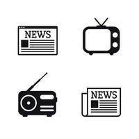 News icons set. Newspapper, tv, radio, web site. Black on a white background vector