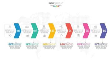 Timeline infographic vector with 6 steps can be used for workflow layout diagram annual report web design.