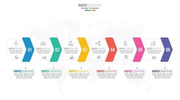 Timeline infographic vector with 6 steps can be used for workflow layout diagram annual report web design.