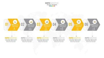 El vector infográfico de línea de tiempo con 6 pasos se puede utilizar para el diseño web del informe anual del diagrama de diseño de flujo de trabajo.