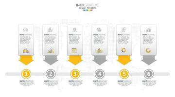 Timeline infographic vector with 6 steps can be used for workflow layout diagram annual report web design.