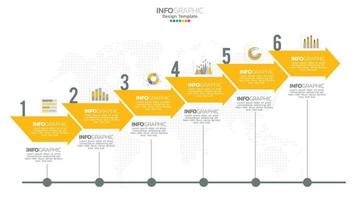 Timeline infographic vector with 6 steps can be used for workflow, layout, diagram, annual report, web design.