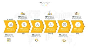 El vector infográfico de línea de tiempo con 6 pasos se puede utilizar para flujo de trabajo, diseño, diagrama, informe anual, diseño web.