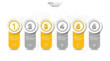 Timeline infographic vector with 6 steps can be used for workflow layout diagram annual report web design.