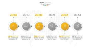 El vector infográfico de línea de tiempo con 6 pasos se puede utilizar para el diseño web del informe anual del diagrama de diseño de flujo de trabajo.