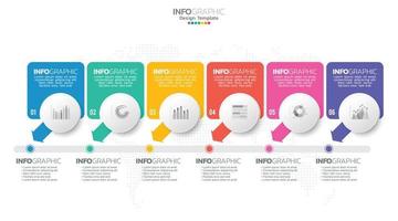 Timeline infographic vector with 6 steps can be used for workflow layout diagram annual report web design.