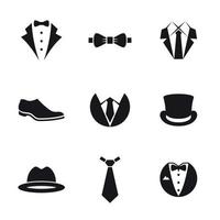 conjunto de iconos de elementos de traje. Negro sobre un fondo blanco vector