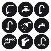 Faucet icons set. White on a black background vector