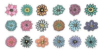 imágenes prediseñadas de flores simples. conjunto de garabatos florales dibujados a mano. para impresión, web, diseño, decoración, logotipo vector