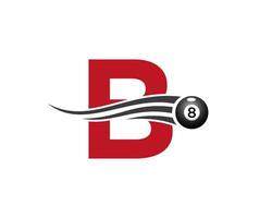 letra b billar o diseño de logotipo de juego de billar para sala de billar o plantilla de vector de símbolo de club de billar de 8 bolas