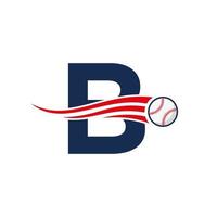 letra inicial b concepto de logotipo de béisbol con plantilla de vector de icono de béisbol en movimiento