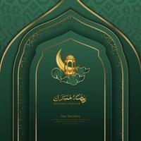 Vector Greeting Ramadan with a modern luxury design nuanced golden green