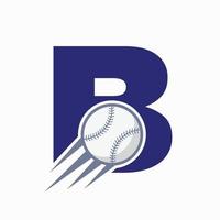 letra inicial b concepto de logotipo de béisbol con plantilla de vector de icono de béisbol en movimiento