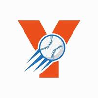 letra inicial y concepto de logotipo de béisbol con plantilla de vector de icono de béisbol en movimiento