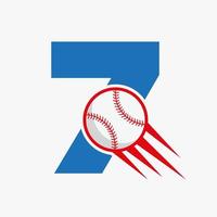 letra inicial 7 concepto de logotipo de béisbol con plantilla de vector de icono de béisbol en movimiento