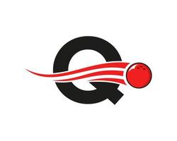 Letter Q Bowling Logo. Bowling Ball Symbol With Red Moving Ball Vector Template