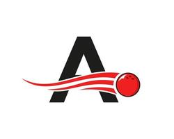 Letter A Bowling Logo. Bowling Ball Symbol With Red Moving Ball Vector Template