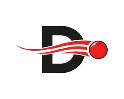 Letter D Bowling Logo. Bowling Ball Symbol With Red Moving Ball Vector Template