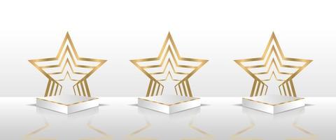 set of realistic podium display design with golden star ornaments vector