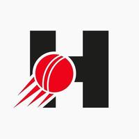 Letter H Cricket Logo Concept With Moving Cricket Ball Icon. Cricket Sports Logotype Symbol Vector Template