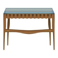 Folding wood table top view in realistic style. Turquoise table top. Home wooden furniture design. Colorful vector illustration on a white background.