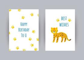 Greeting cards with best wishes. Colorful celebration cards with leopard. Vector illustration